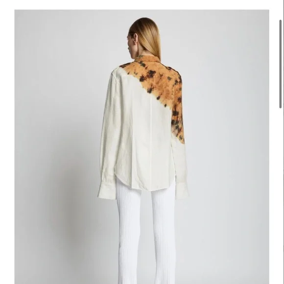 Proenza Schouler Tie Dye Linen Viscose Shirt in Bronze Multi - Size 10 - Picture 3 of 16